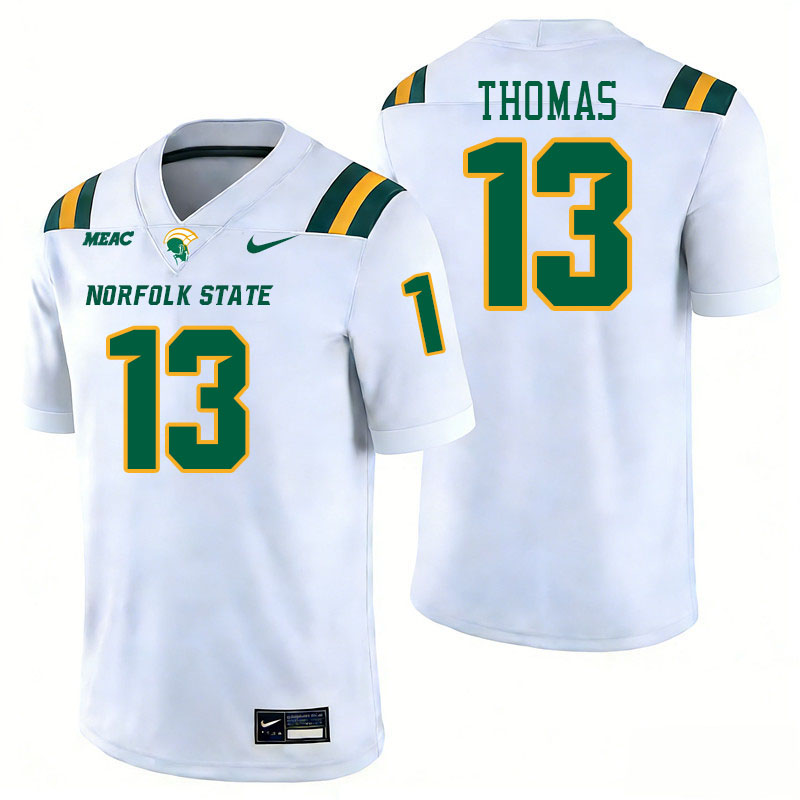 Norfolk State Spartans #13 Kam'Ryn Thomas College Football Jerseys,Uniforms Stitched-White